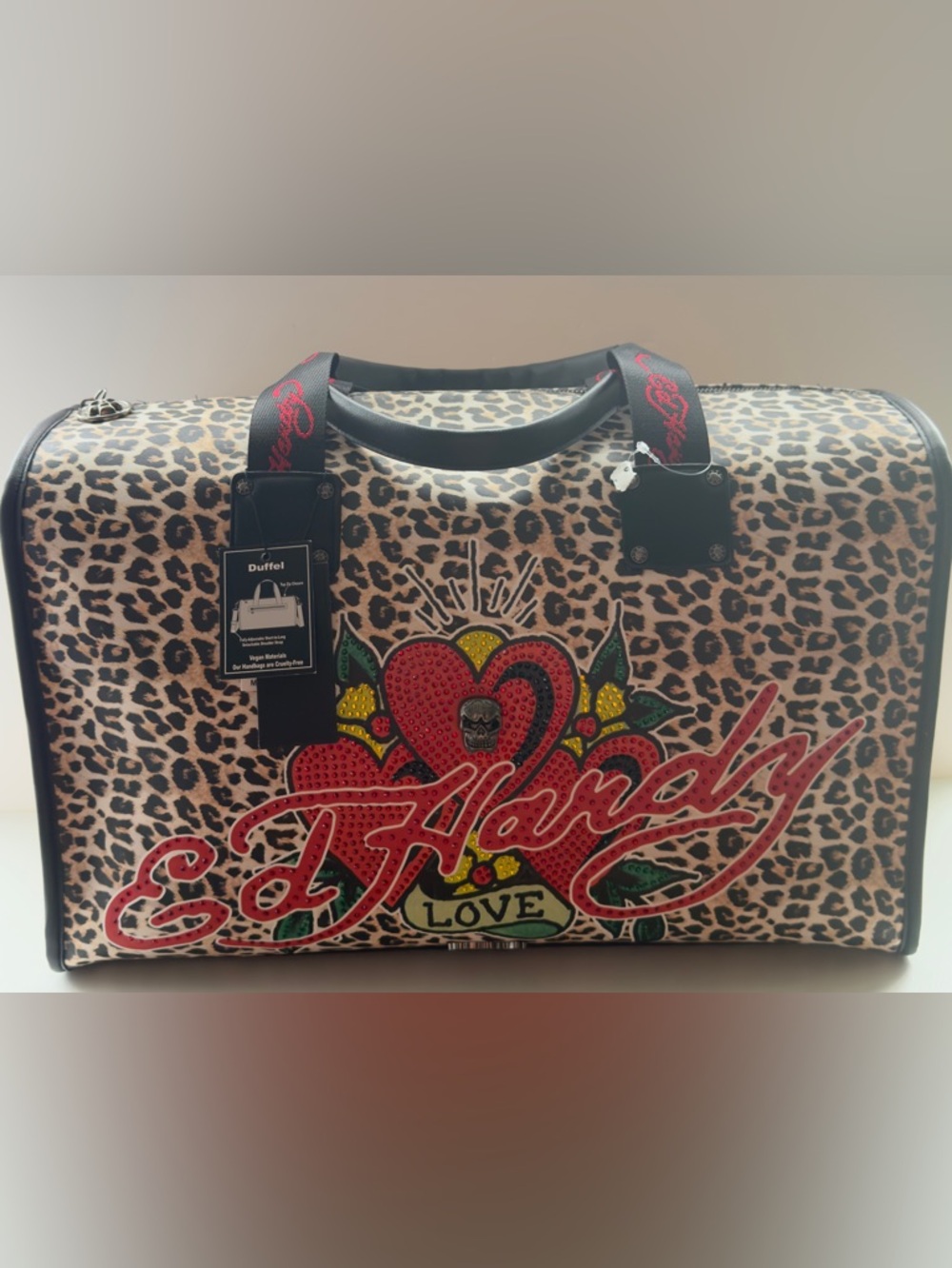 Ed Hardy Leopard Print Travel Carryall in Brown, Black and Red